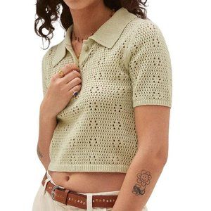 NWT Mango cotton crochet knit polo sweater size S
